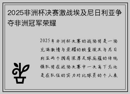 2025非洲杯决赛激战埃及尼日利亚争夺非洲冠军荣耀